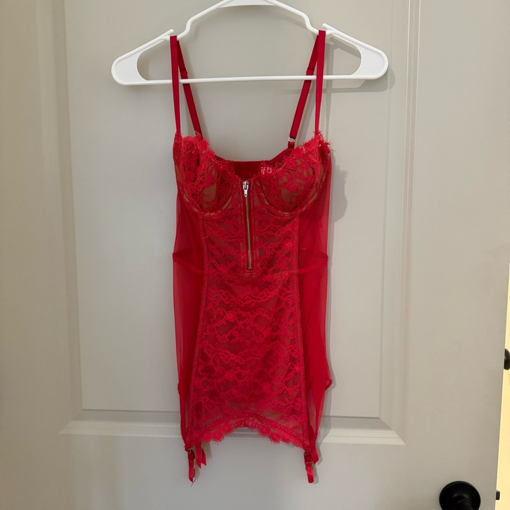 Victoria's Secret Red Lace Bustier with Zip Detail